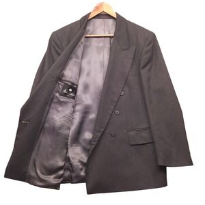 VTG Andre Villard Mens 40R Gray Double Breasted Peak Lapel Wool Blazer Jacket